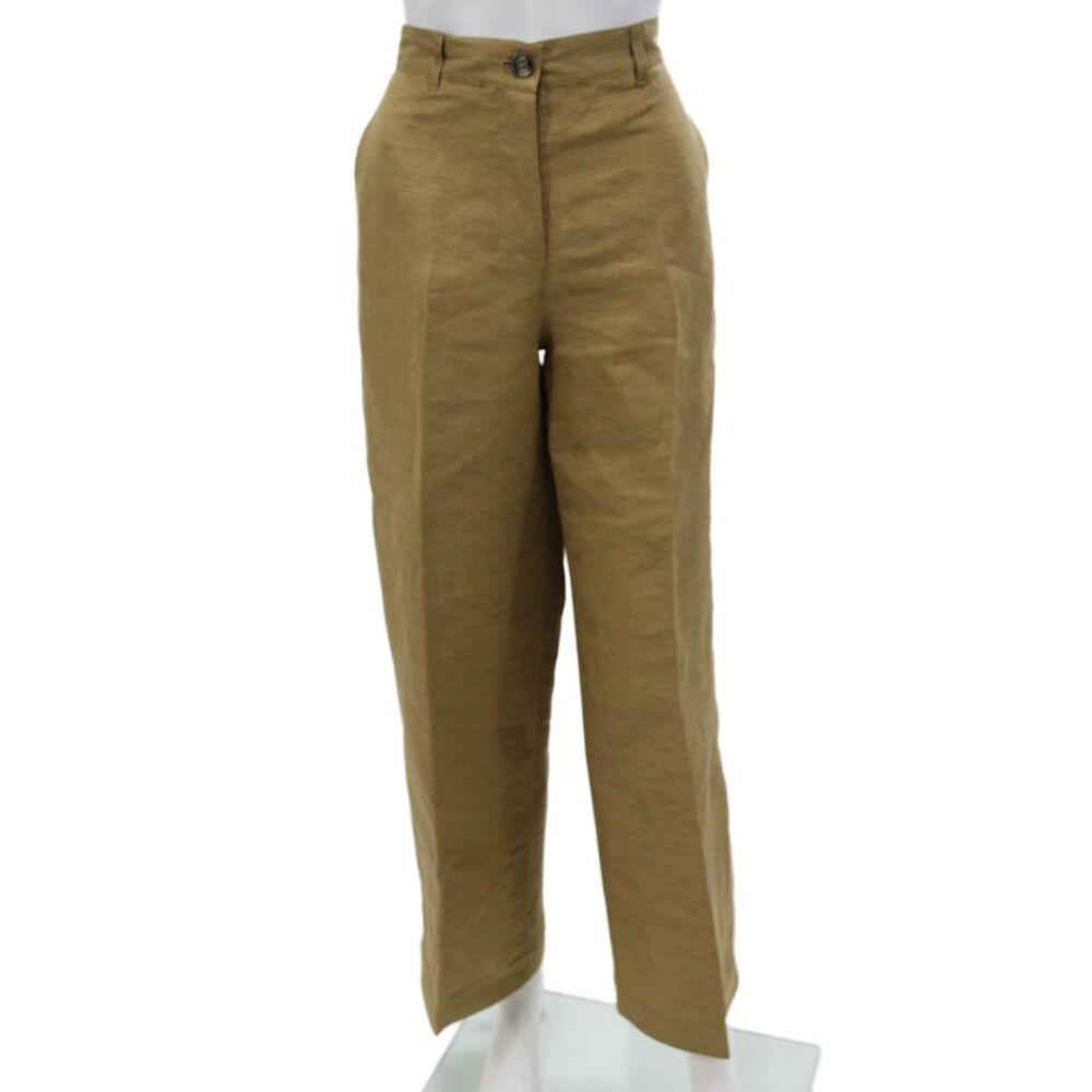 QL2 Women Dress Pants Brown Hemp Button Casual Size 42